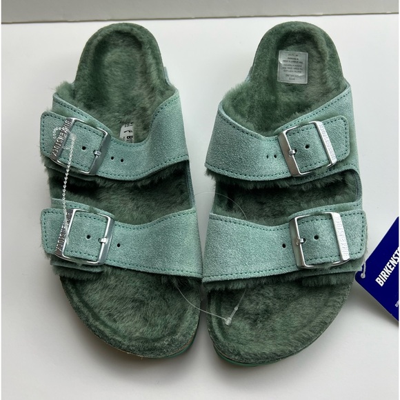 NWT BIRKENSTOCK ARIZONA  TEAL SUEDE SHEARLING SANDALS  ll  SZ- 265 / 41 - Picture 6 of 11